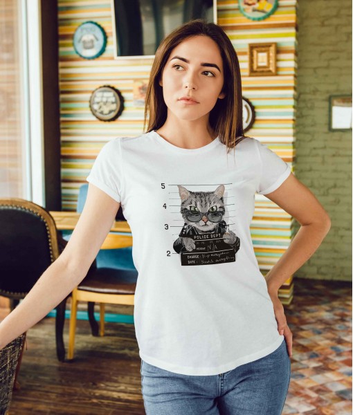 Дамска тениска с щампа Арт Bad boy cat in sunglasses